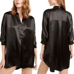 Anne Klein- Black Silk 3/4 Sleeve Collared Blouse